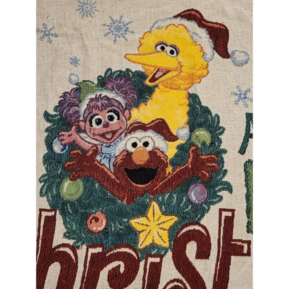 A VERY FURRY CHRISTMAS AT SESAME PLACE BLANKET THROW SESAME STREET ELMO RARE HTF